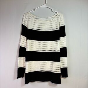 Bailey 44 Black and White Long Sleeve Eyelet Top Size Medium